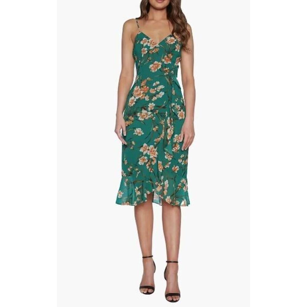 Bardot Womens Malika Floral Print V-Neck Chiffon Dress in Green XSmall MSRP $109